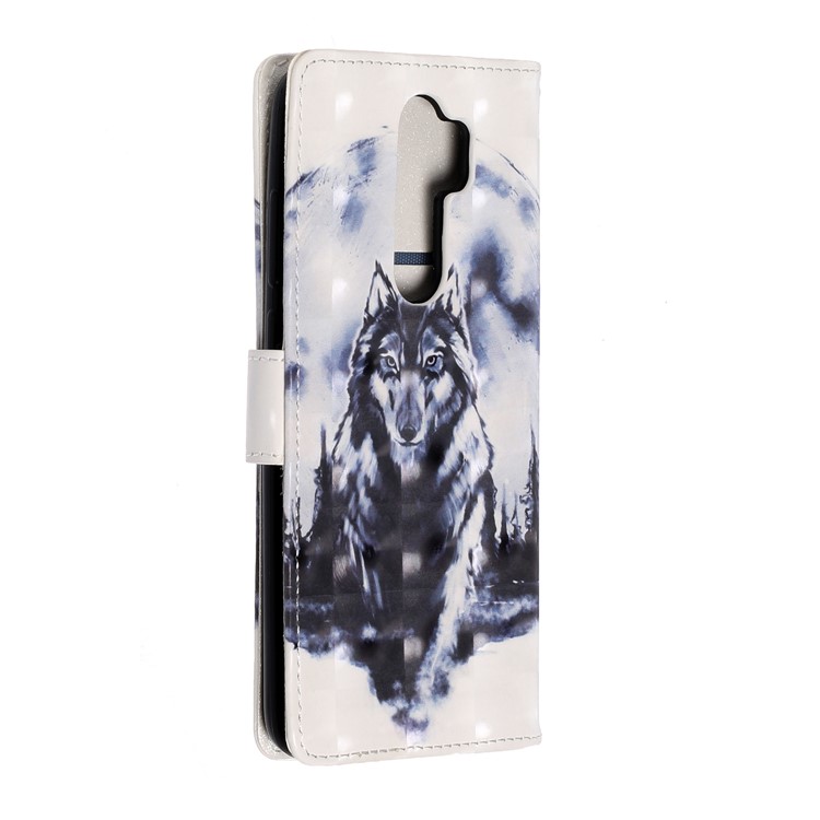 Light Spot Decor Pattern Printing Wallet Leather Phone Cover with Strap for Xiaomi Redmi Note 8 Pro - Wolf-3
