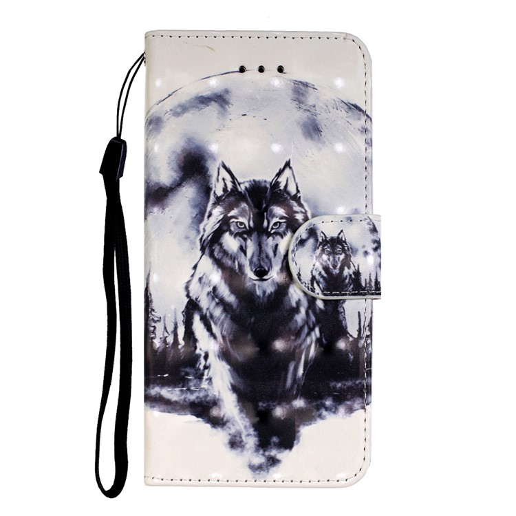 Light Spot Decor Pattern Printing Wallet Leather Phone Cover with Strap for Xiaomi Redmi Note 8 Pro - Wolf-4
