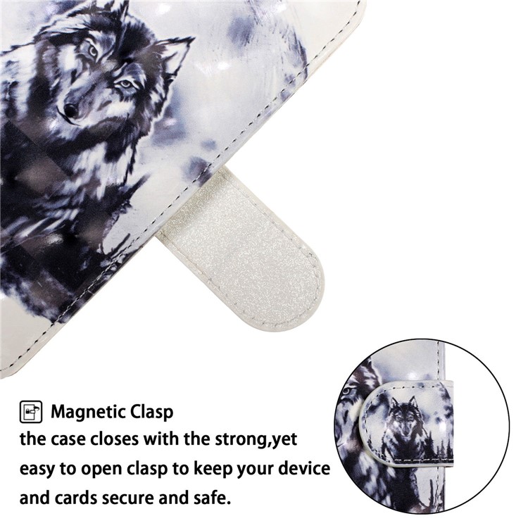 Light Spot Decor Pattern Printing Wallet Leather Phone Cover with Strap for Xiaomi Redmi Note 8 Pro - Wolf-5