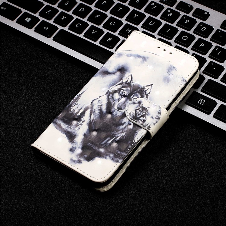 Light Spot Decor Pattern Printing Wallet Leather Phone Cover with Strap for Xiaomi Redmi Note 8 Pro - Wolf-7