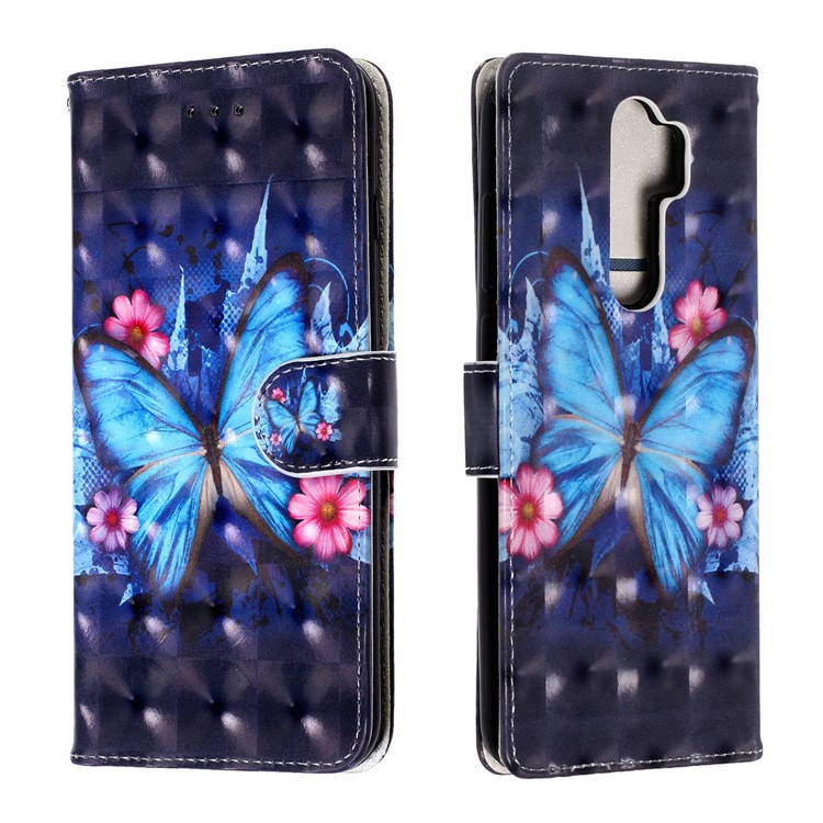 Light Spot Decor Pattern Printing Wallet Leather Phone Cover with Strap for Xiaomi Redmi Note 8 Pro - Butterfly-1