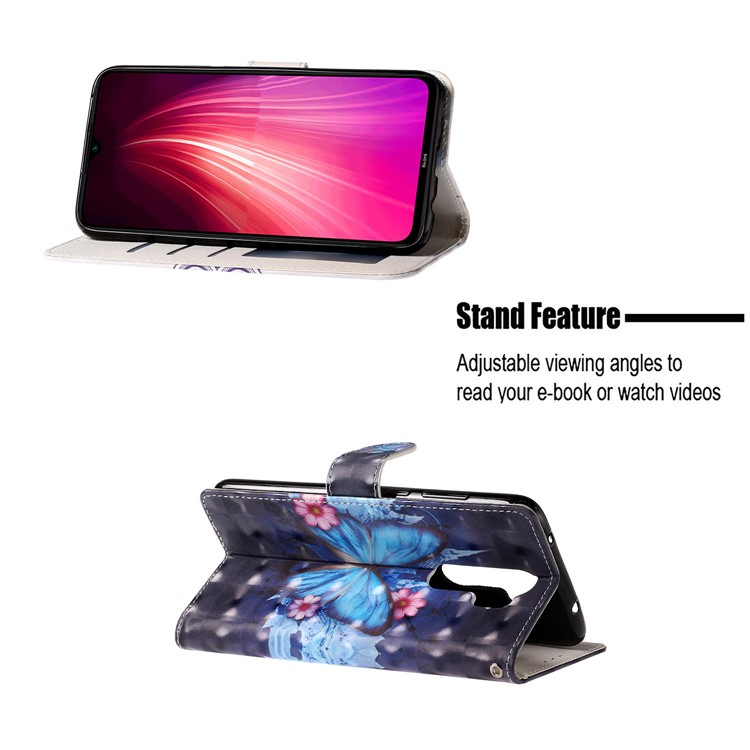 Light Spot Decor Pattern Printing Wallet Leather Phone Cover with Strap for Xiaomi Redmi Note 8 Pro - Butterfly-6