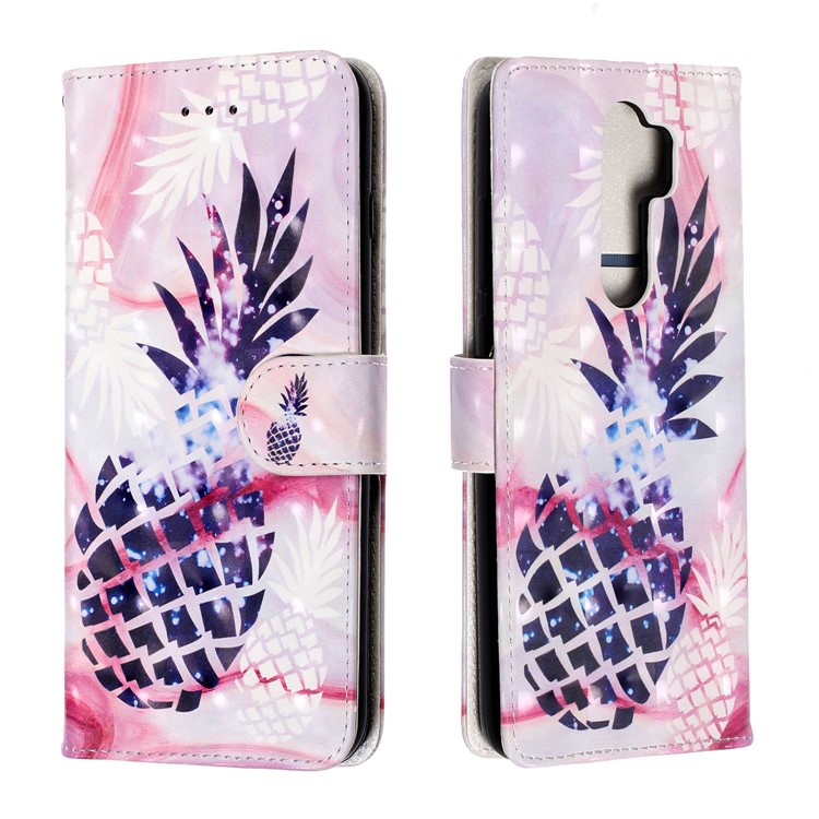 Light Spot Decor Pattern Printing Wallet Leather Phone Cover with Strap for Xiaomi Redmi Note 8 Pro - Pineapple-1