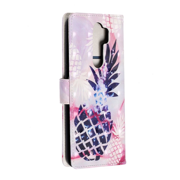 Light Spot Decor Pattern Printing Wallet Leather Phone Cover with Strap for Xiaomi Redmi Note 8 Pro - Pineapple-3