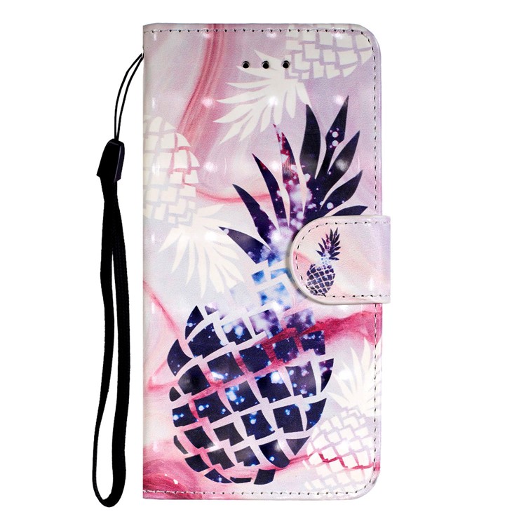 Light Spot Decor Pattern Printing Wallet Leather Phone Cover with Strap for Xiaomi Redmi Note 8 Pro - Pineapple-4