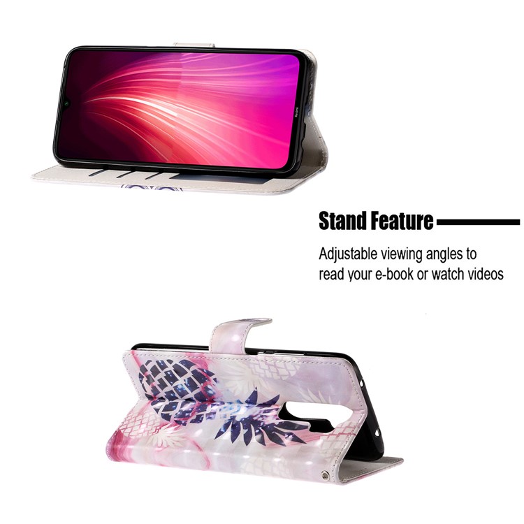 Light Spot Decor Pattern Printing Wallet Leather Phone Cover with Strap for Xiaomi Redmi Note 8 Pro - Pineapple-6