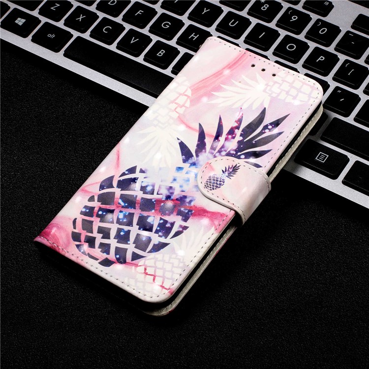 Light Spot Decor Pattern Printing Wallet Leather Phone Cover with Strap for Xiaomi Redmi Note 8 Pro - Pineapple-7