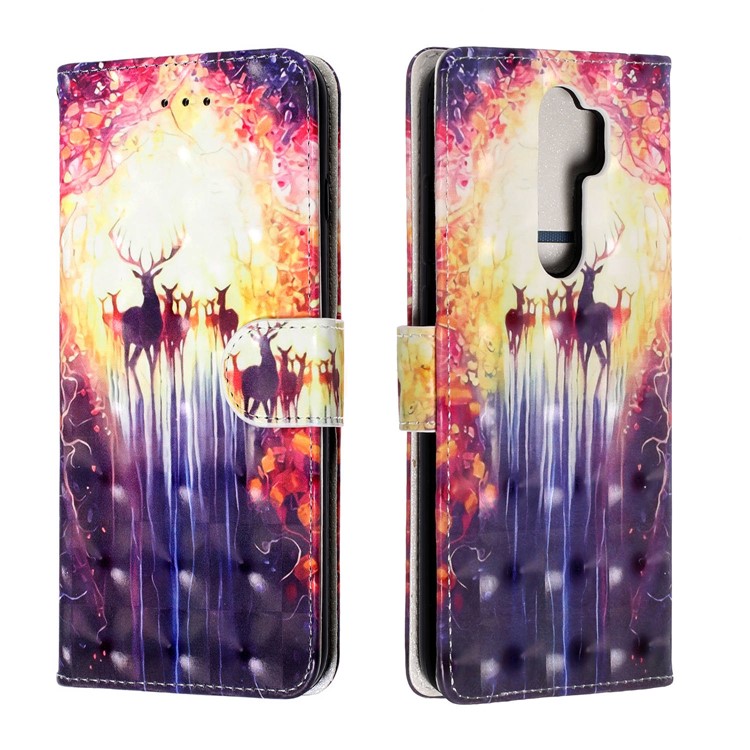 Light Spot Decor Pattern Printing Wallet Leather Phone Cover with Strap for Xiaomi Redmi Note 8 Pro - Elk-1