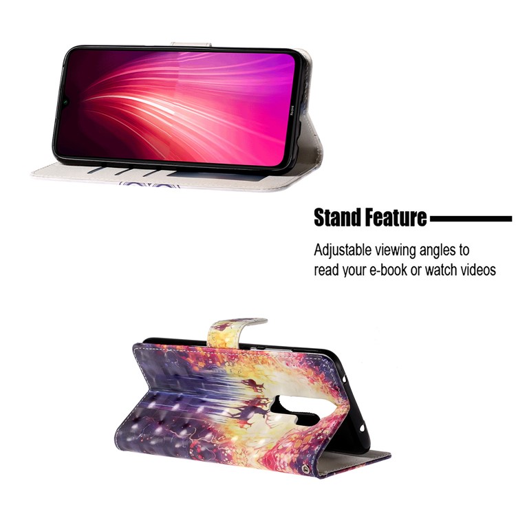 Light Spot Decor Pattern Printing Wallet Leather Phone Cover with Strap for Xiaomi Redmi Note 8 Pro - Elk-6