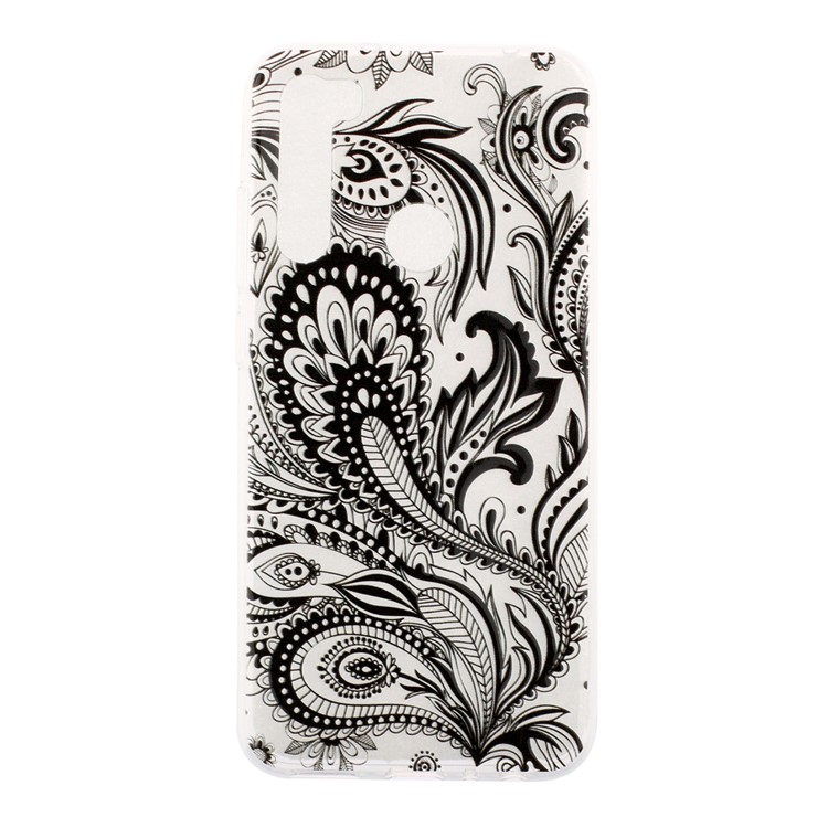 Embossed Rubberized TPU Phone Case for Xiaomi Redmi Note 8 - Black Flower-1