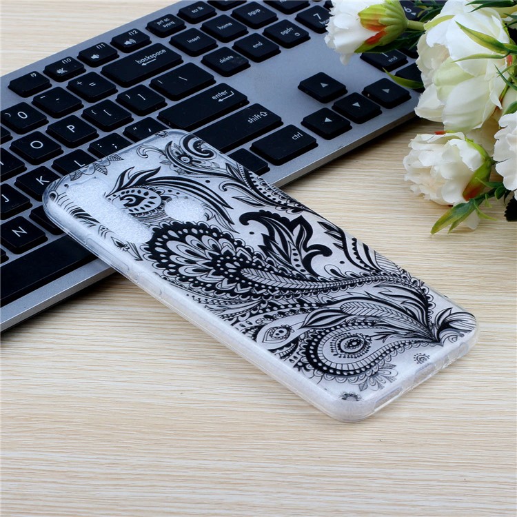 Embossed Rubberized TPU Phone Case for Xiaomi Redmi Note 8 - Black Flower-5