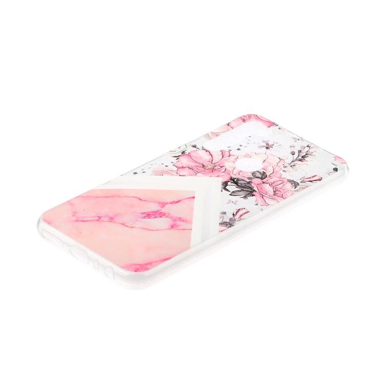 Embossed Rubberized TPU Phone Case for Xiaomi Redmi Note 8 - Pink Flower and Marble Pattern-2