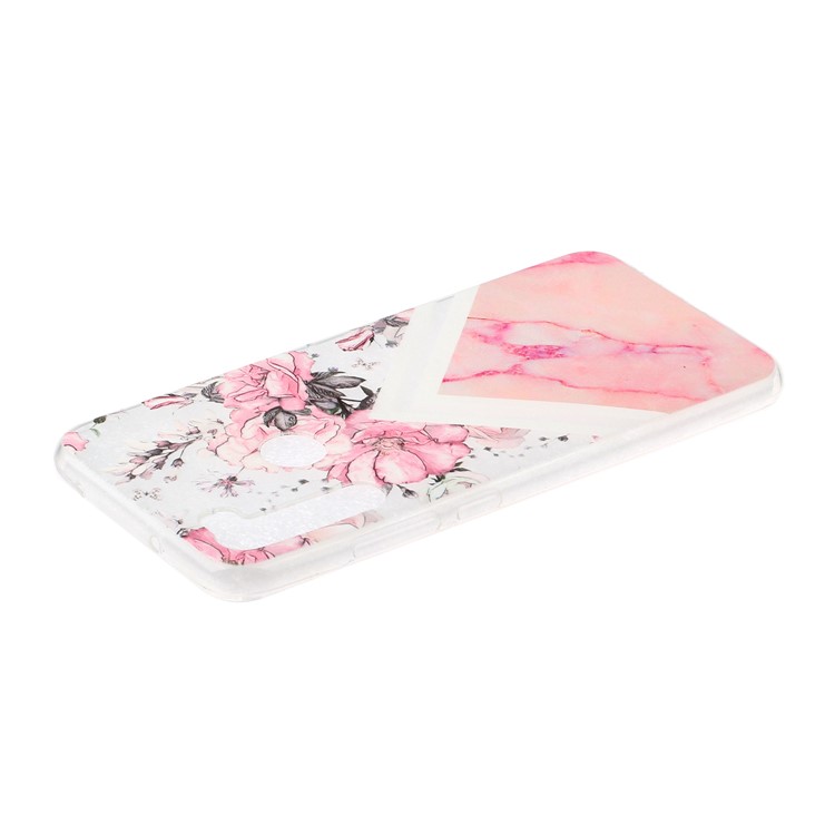 Embossed Rubberized TPU Phone Case for Xiaomi Redmi Note 8 - Pink Flower and Marble Pattern-3
