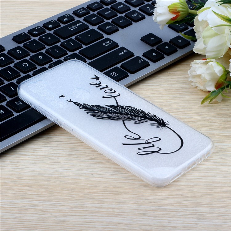 Embossed Rubberized TPU Phone Case for Xiaomi Redmi Note 8 - Feather Pen-5