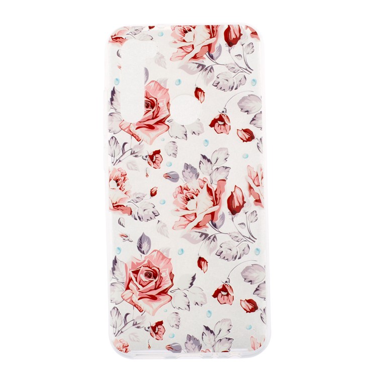 Embossed Rubberized TPU Phone Case for Xiaomi Redmi Note 8 - Red Flowers-1