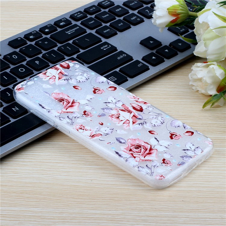 Embossed Rubberized TPU Phone Case for Xiaomi Redmi Note 8 - Red Flowers-5