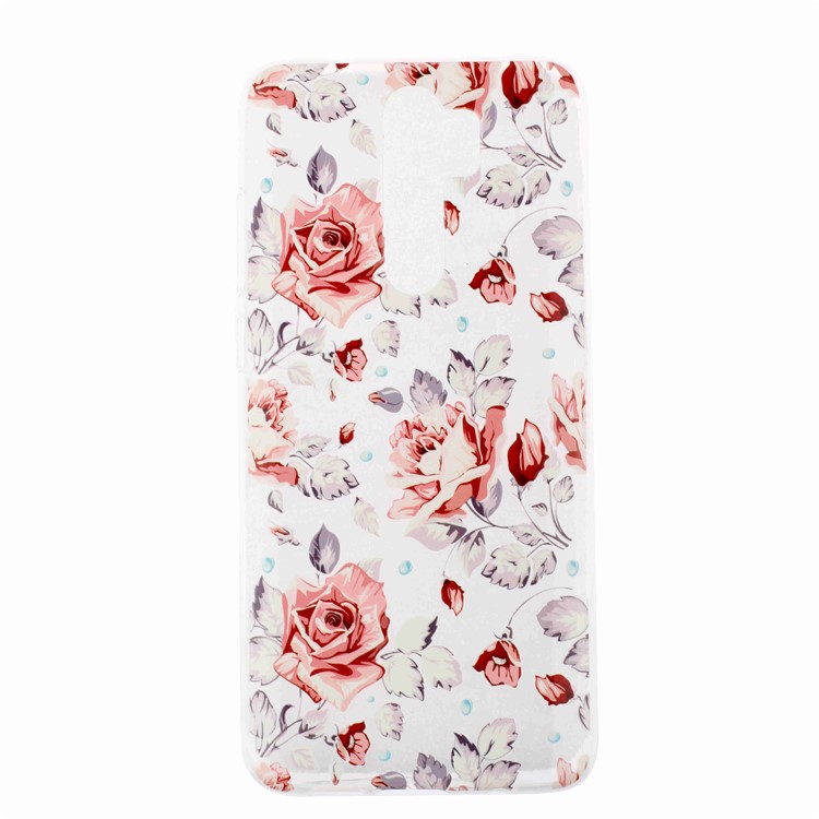 Embossed Rubberized Soft TPU Phone Case for Xiaomi Redmi Note 8 Pro - Red Flowers-1