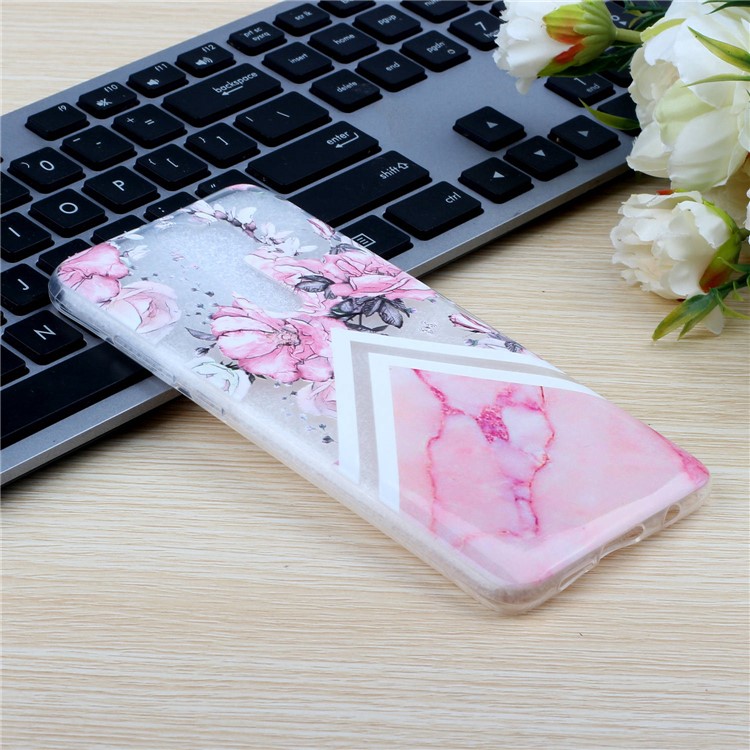 Cassa Del Telefono In Rilievo In Gomma Morbida Di TPU Per Xiaomi Redmi Nota 8 Pro - Fiore Rosa E Marmo Modello-5