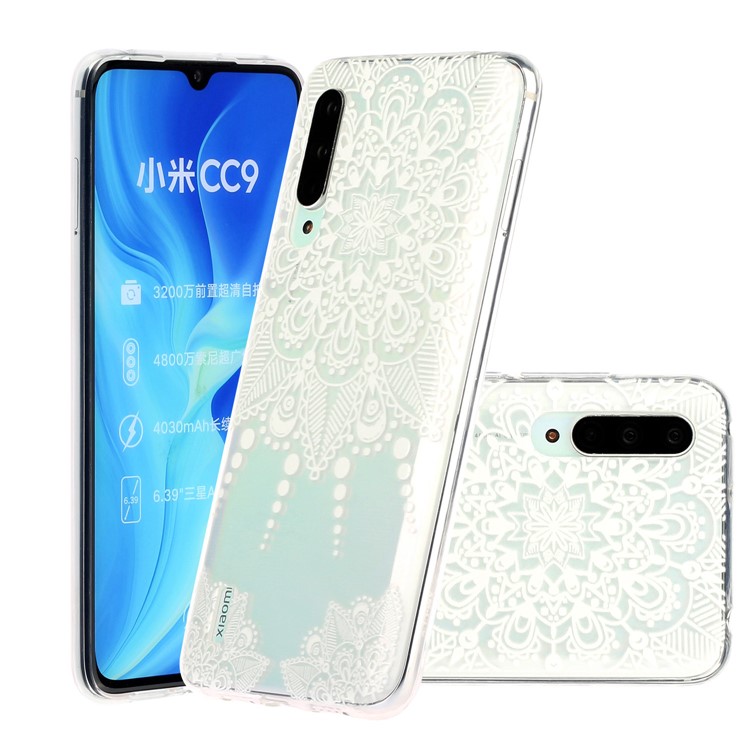 Embossed Pattern TPU Case for Xiaomi Mi CC9e/Mi A3 - White Malanda Flowers-1