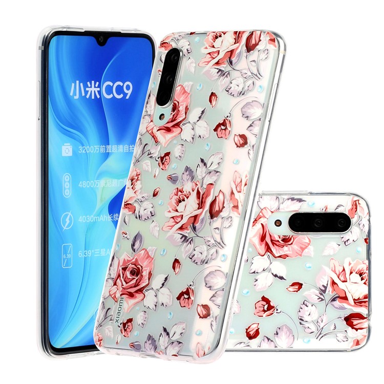 Embossed Pattern TPU Case for Xiaomi Mi CC9e/Mi A3 - Red Flowers-1