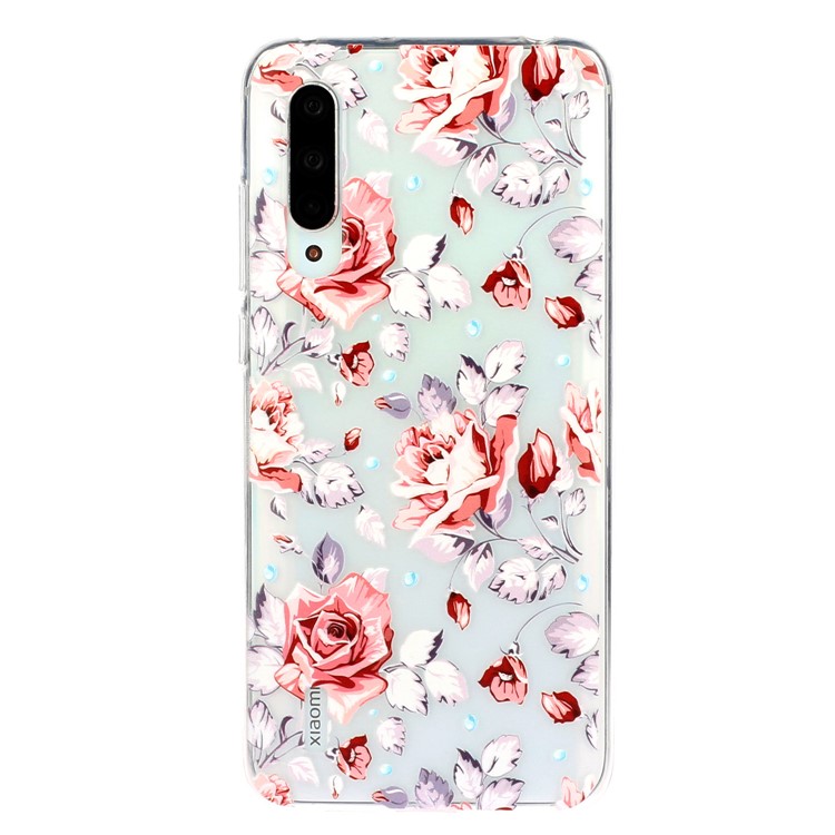 Embossed Pattern TPU Case for Xiaomi Mi CC9e/Mi A3 - Red Flowers-2