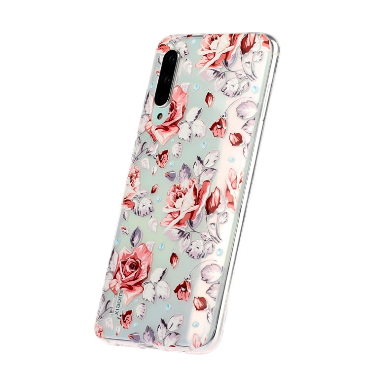 Embossed Pattern TPU Case for Xiaomi Mi CC9e/Mi A3 - Red Flowers-5