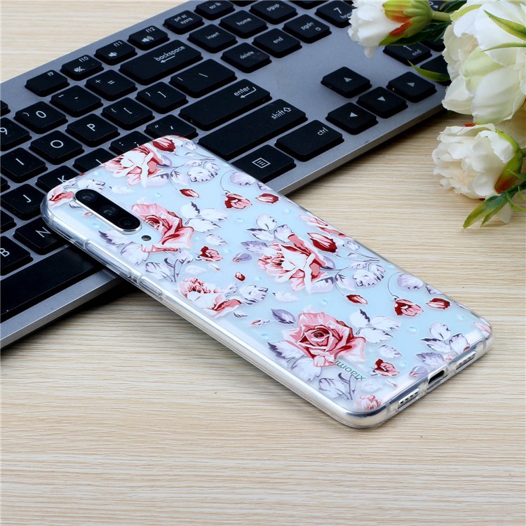 Embossed Pattern TPU Case for Xiaomi Mi CC9e/Mi A3 - Red Flowers-7