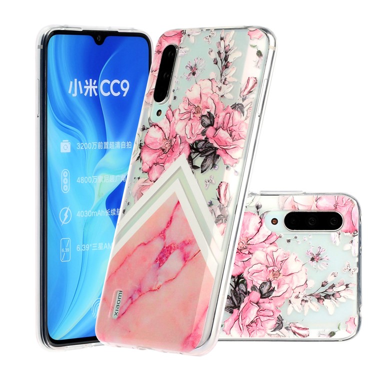 Embossed Pattern TPU Case for Xiaomi Mi CC9e/Mi A3 - Flower and Marble Grain-1