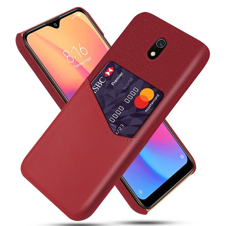 KSQ Cloth Splicing PU Leather Coated PC Hard Case Card Slot Phone Covering for Xiaomi Redmi 8A - Red-1