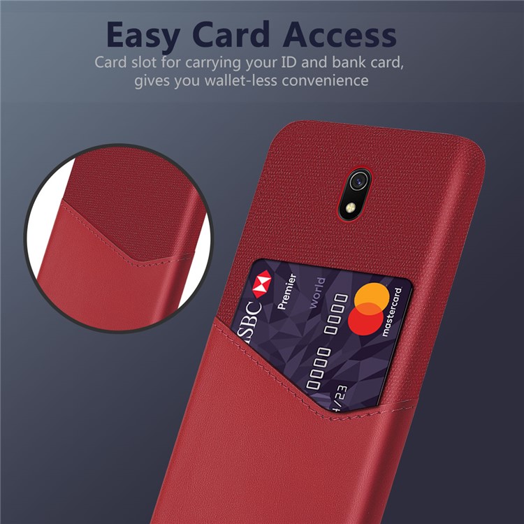 KSQ Cloth Splicing PU Leather Coated PC Hard Case Card Slot Phone Covering for Xiaomi Redmi 8A - Red-3