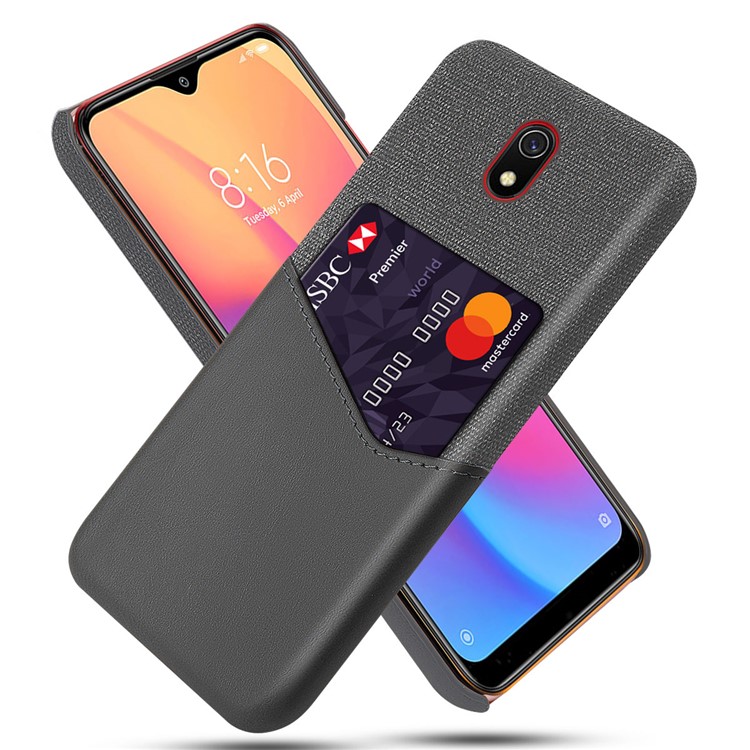 KSQ Cloth Splicing PU Leather Coated PC Hard Case Card Slot Phone Covering for Xiaomi Redmi 8A - Grey-1