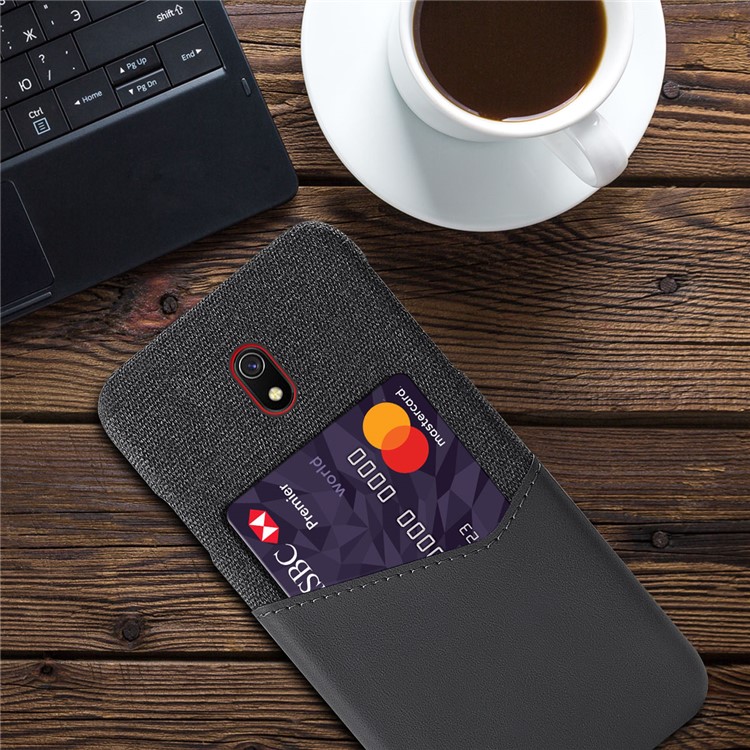 KSQ Cloth Splicing PU Leather Coated PC Hard Case Card Slot Phone Covering for Xiaomi Redmi 8A - Grey-2