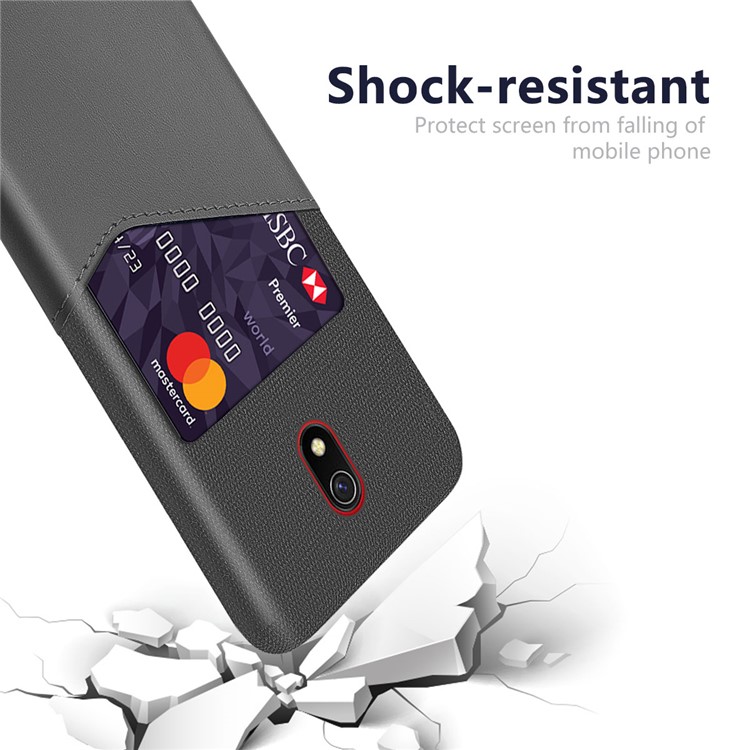 KSQ Cloth Splicing PU Leather Coated PC Hard Case Card Slot Phone Covering for Xiaomi Redmi 8A - Grey-3