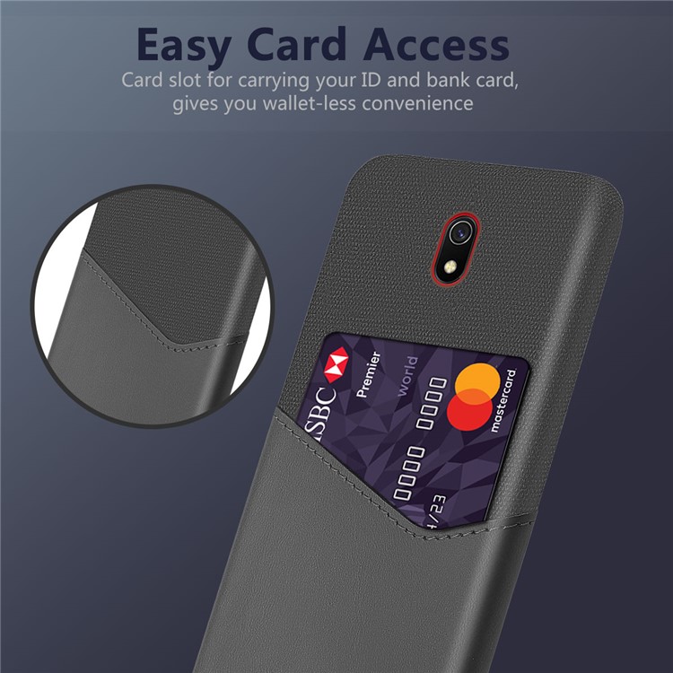 KSQ Cloth Splicing PU Leather Coated PC Hard Case Card Slot Phone Covering for Xiaomi Redmi 8A - Grey-4