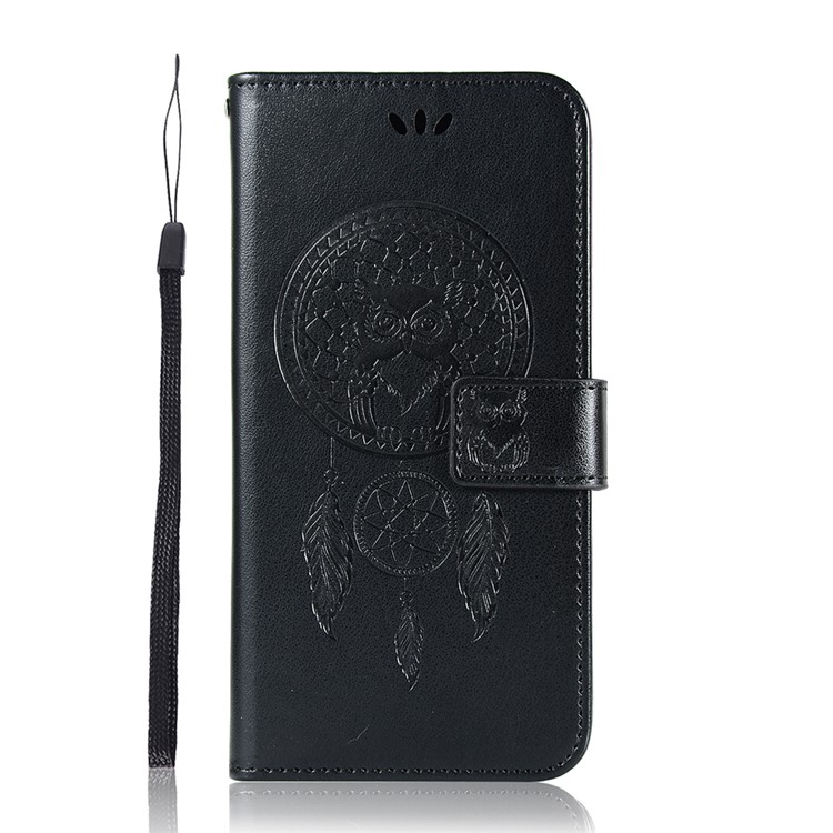 Imprinted Unique Dream Catcher Owl Leather Wallet Case for Xiaomi Redmi Note 8 Pro - Black-2