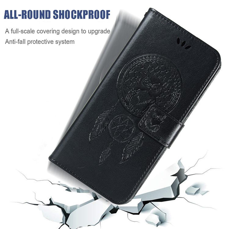 Imprinted Unique Dream Catcher Owl Leather Wallet Case for Xiaomi Redmi Note 8 Pro - Black-6