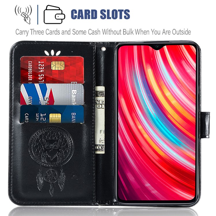 Imprinted Unique Dream Catcher Owl Leather Wallet Case for Xiaomi Redmi Note 8 Pro - Black-8