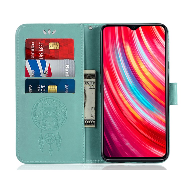 Imprinted Unique Dream Catcher Owl Leather Wallet Case for Xiaomi Redmi Note 8 Pro - Green-4