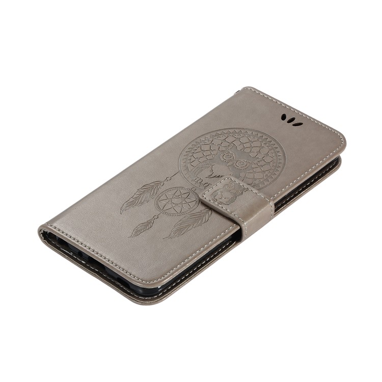 Imprinted Unique Dream Catcher Owl Leather Wallet Case for Xiaomi Redmi Note 8 Pro - Grey-2