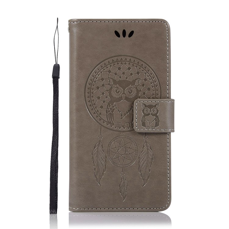 Imprinted Unique Dream Catcher Owl Leather Wallet Case for Xiaomi Redmi Note 8 Pro - Grey-8