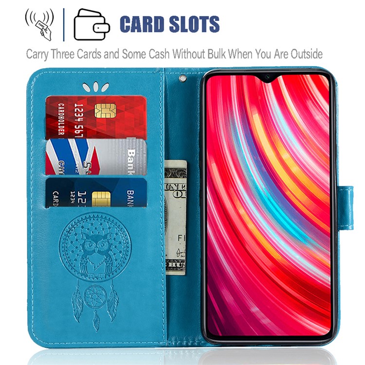 Imprinted Unique Dream Catcher Owl Leather Wallet Case for Xiaomi Redmi Note 8 Pro - Blue-7