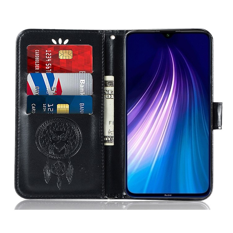 Copertina In Pelle Impronta Dream Catcher Gufo Per Xiaomi Redmi Nota 8 - Nero-5