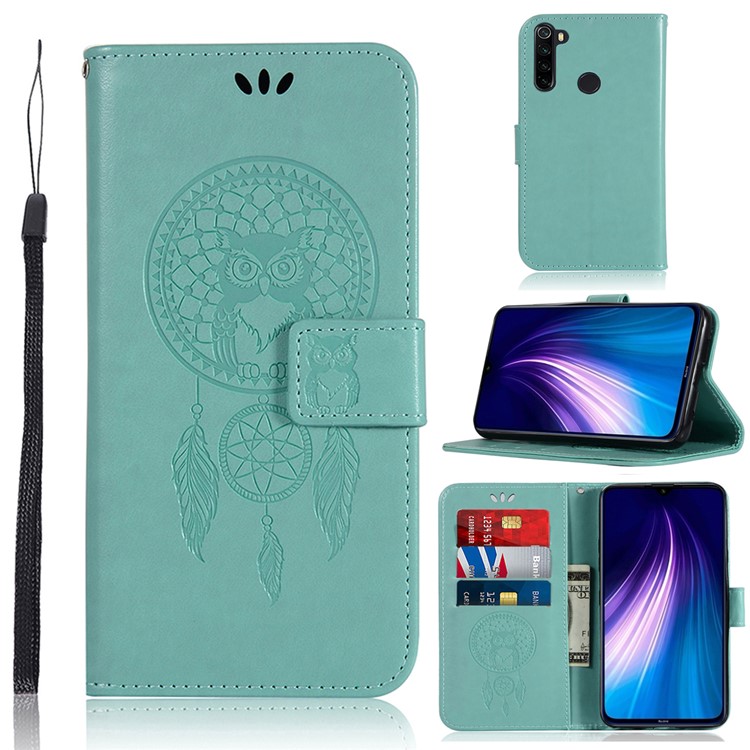 Imprint Dream Catcher Owl Leather Cover for Xiaomi Redmi Note 8 - Green-1
