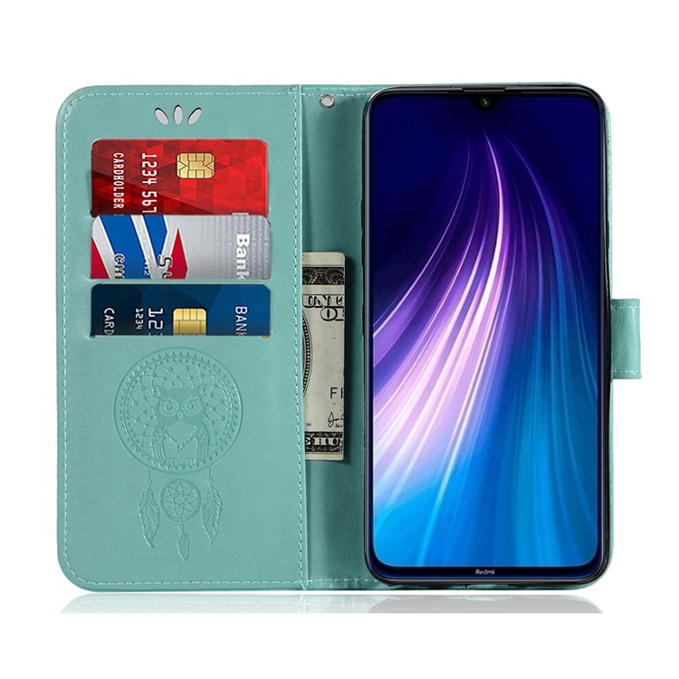 Imprint Dream Catcher Owl Leather Cover for Xiaomi Redmi Note 8 - Green-4