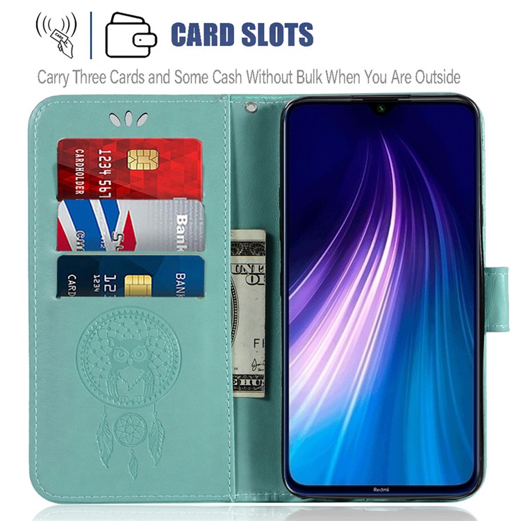 Imprint Dream Catcher Owl Leather Cover for Xiaomi Redmi Note 8 - Green-7