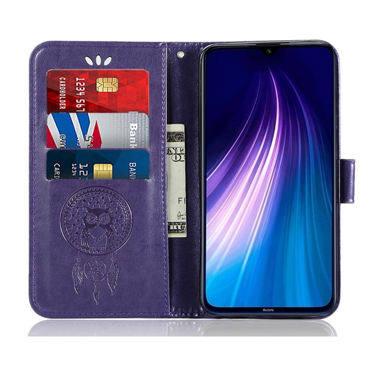 Imprint Dream Catcher Owl Leather Cover for Xiaomi Redmi Note 8 - Purple-4