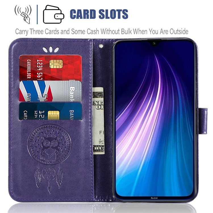 Imprint Dream Catcher Owl Leather Cover for Xiaomi Redmi Note 8 - Purple-7
