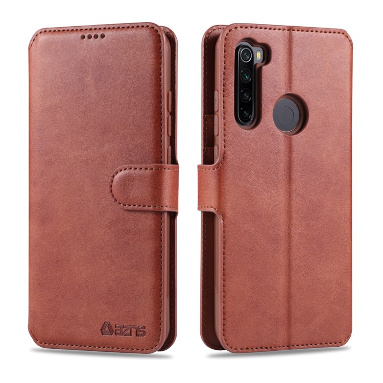 AZNS Wallet Leather Stand Cell Casing Shell for Xiaomi Redmi Note 8 - Brown-1