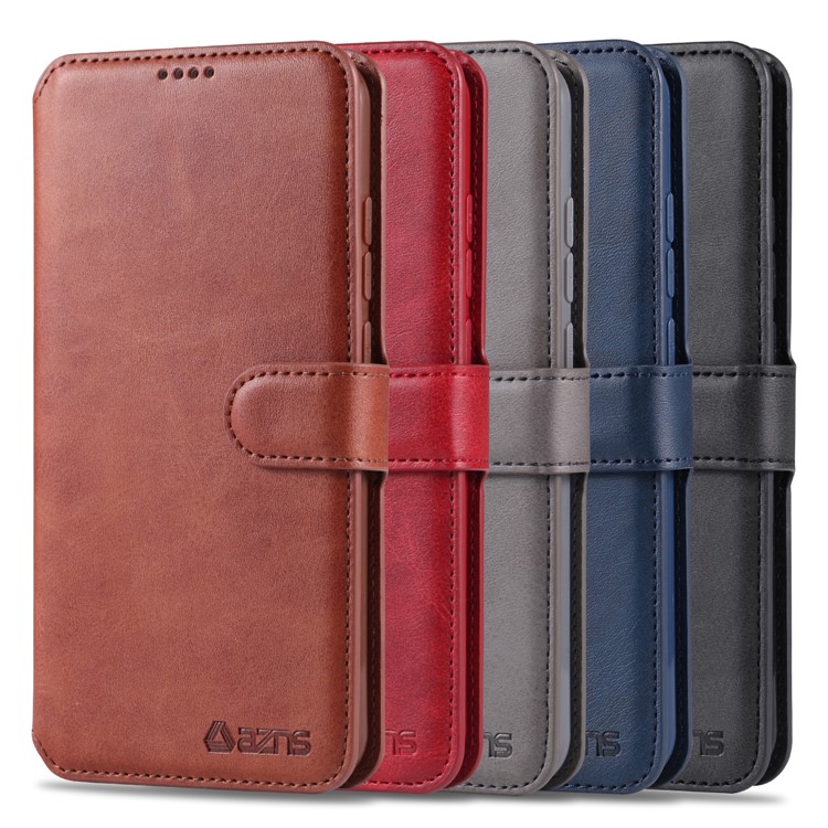 AZNS Wallet Leather Stand Cell Casing Shell for Xiaomi Redmi Note 8 - Brown-10