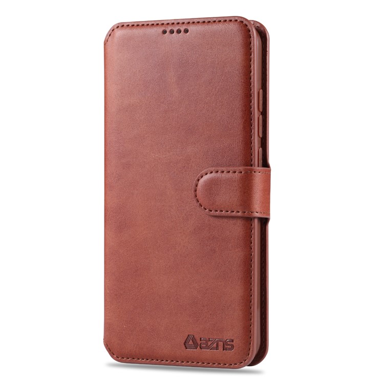 AZNS Wallet Leather Stand Cell Casing Shell for Xiaomi Redmi Note 8 - Brown-2